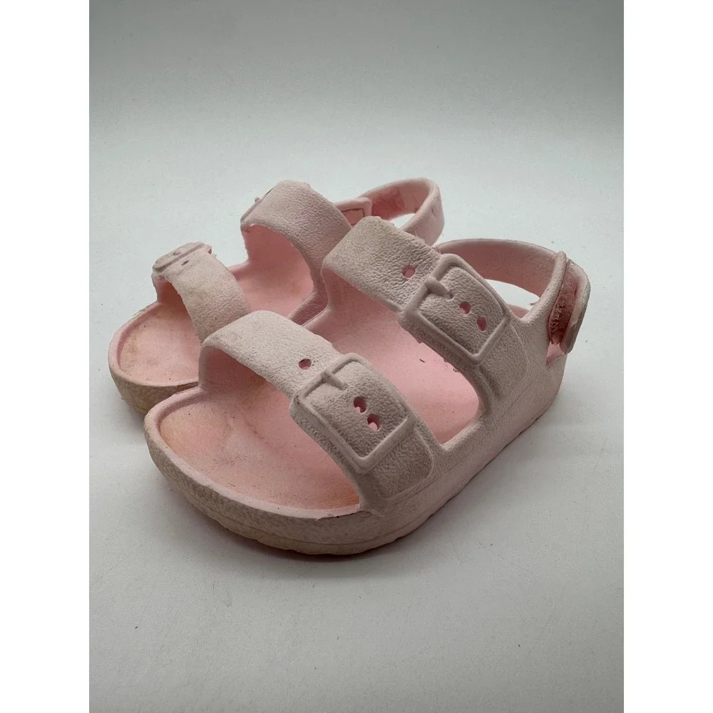 Toddler Girls Pink Double Buckle Adjustable Strap Sandals Size 3
